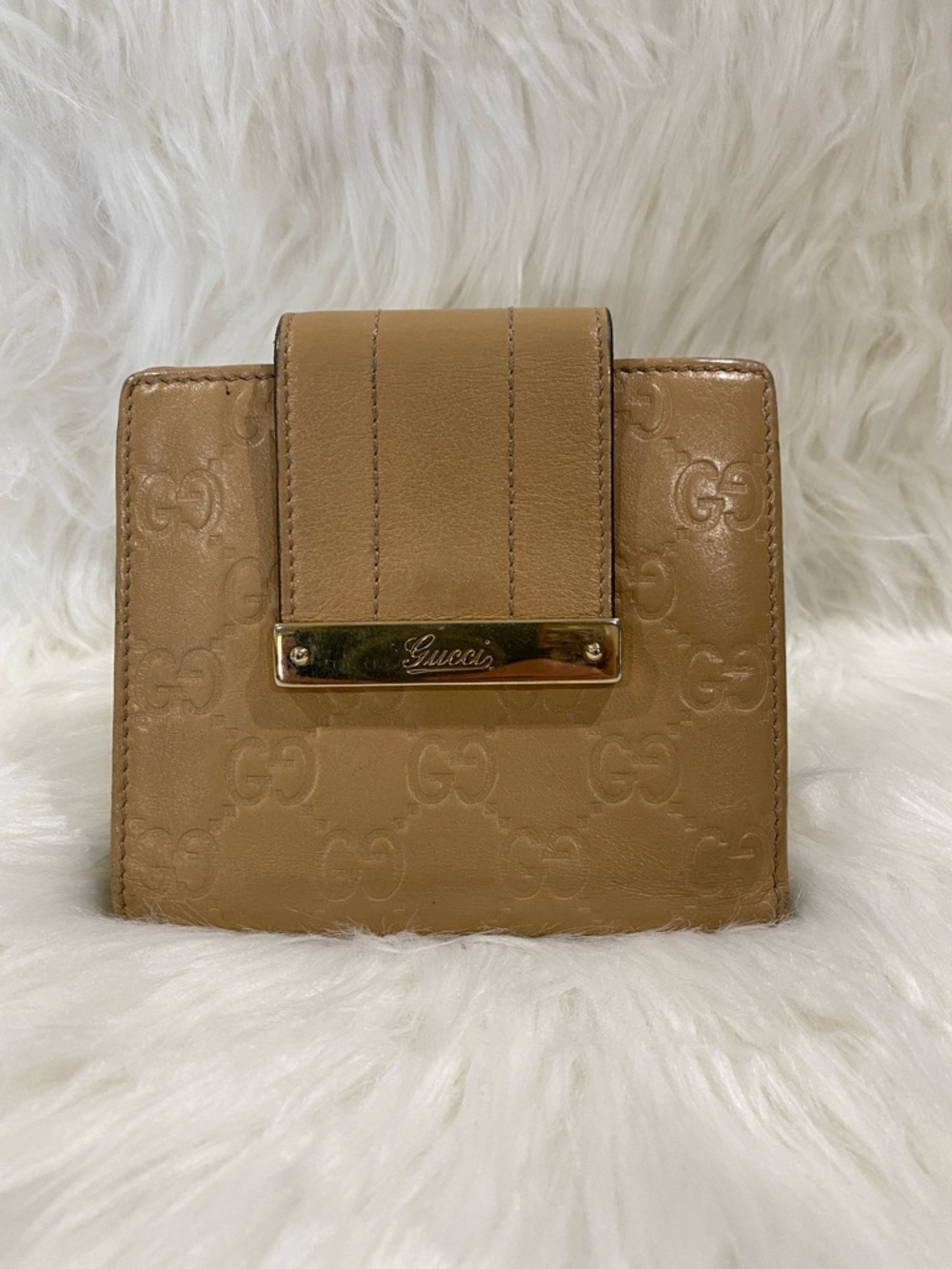 Gucci Embossed GG Leather Wallet in Camel